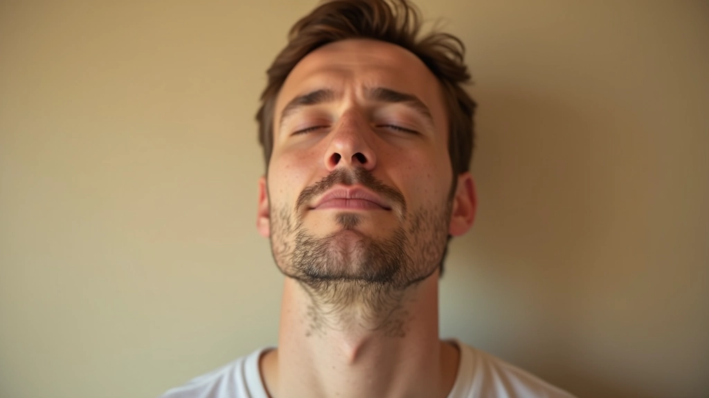 Primo piano di una persona che pratica tecniche di respirazione consapevole con occhi chiusi e viso rilassato