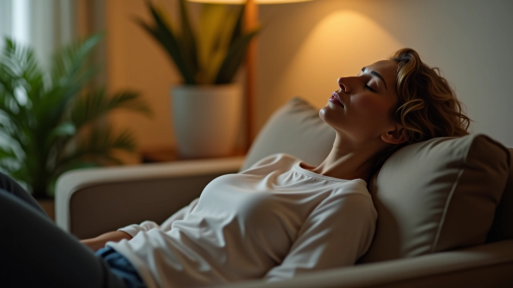 Persona che riposa in un ambiente accogliente con luci soffuse e piante, recupero energetico