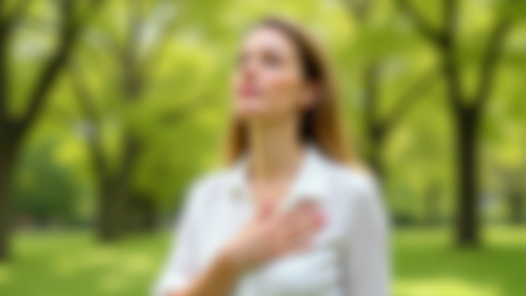 Persona che pratica esercizi di respirazione profonda all'aperto in un parco verde e sereno
